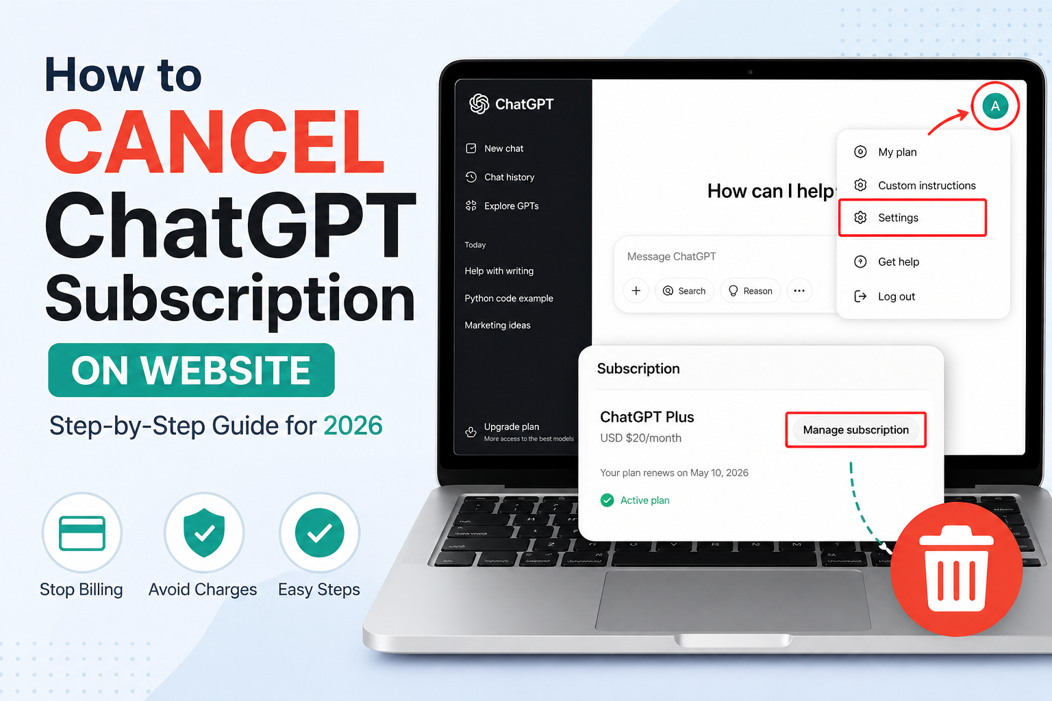 cancel ChatGPT subscription on website
