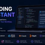 AI coding assistant comparison showing top tools like Cursor, GitHub Copilot, Claude Code, Tabnine, Replit, and Codeium for software developers in 2026