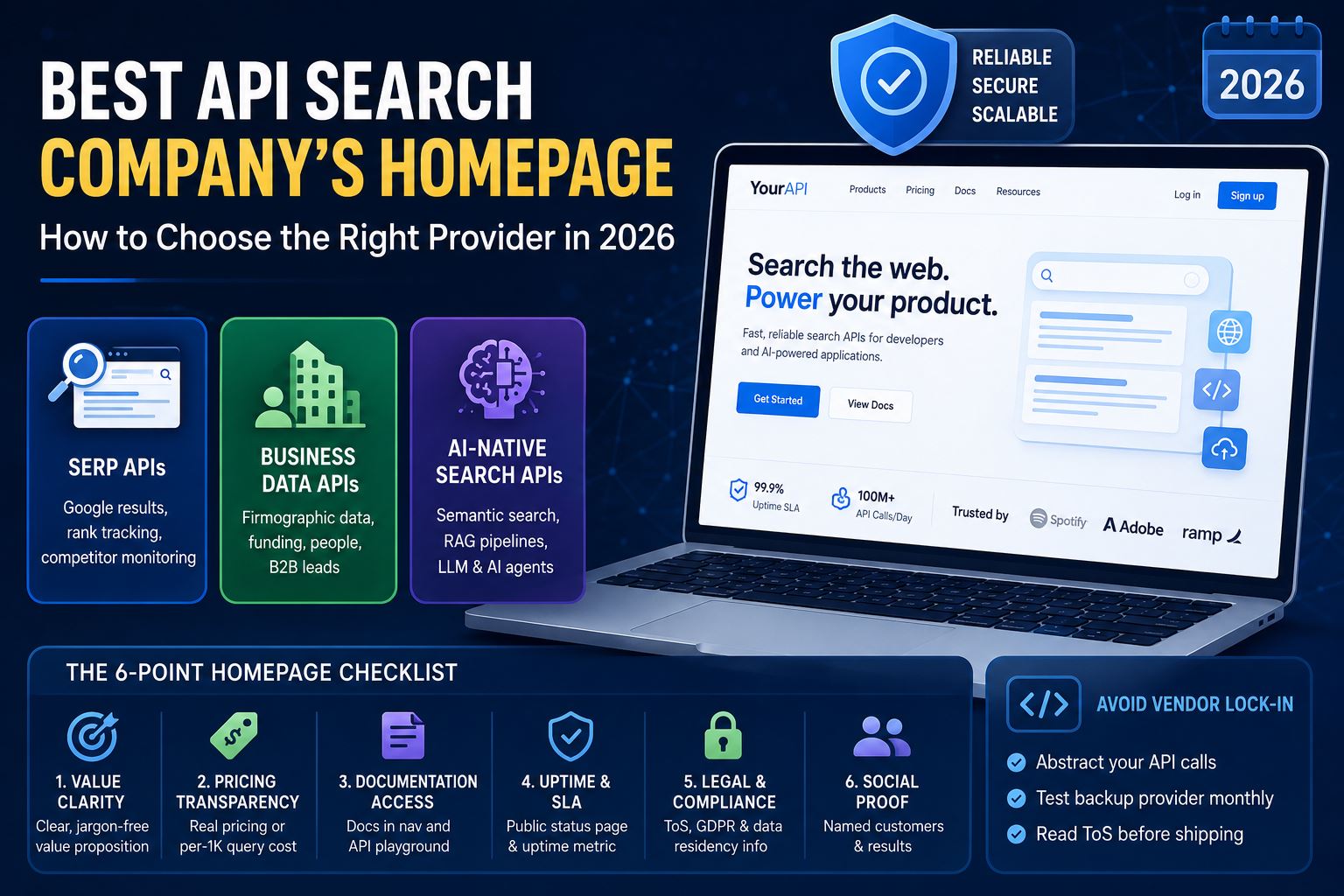 Search API homepage comparison graphic with SERP, business data, and AI-native API categories.
