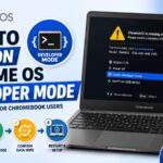 Chromebook recovery screen showing how to turn on Chrome OS developer mode with step-by-step setup process and developer mode activation