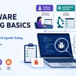 Software testing basics illustration showing manual, automated, and agentic testing workflows.