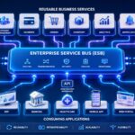 Service oriented architecture connecting enterprise services through an ESB platform seamlessly